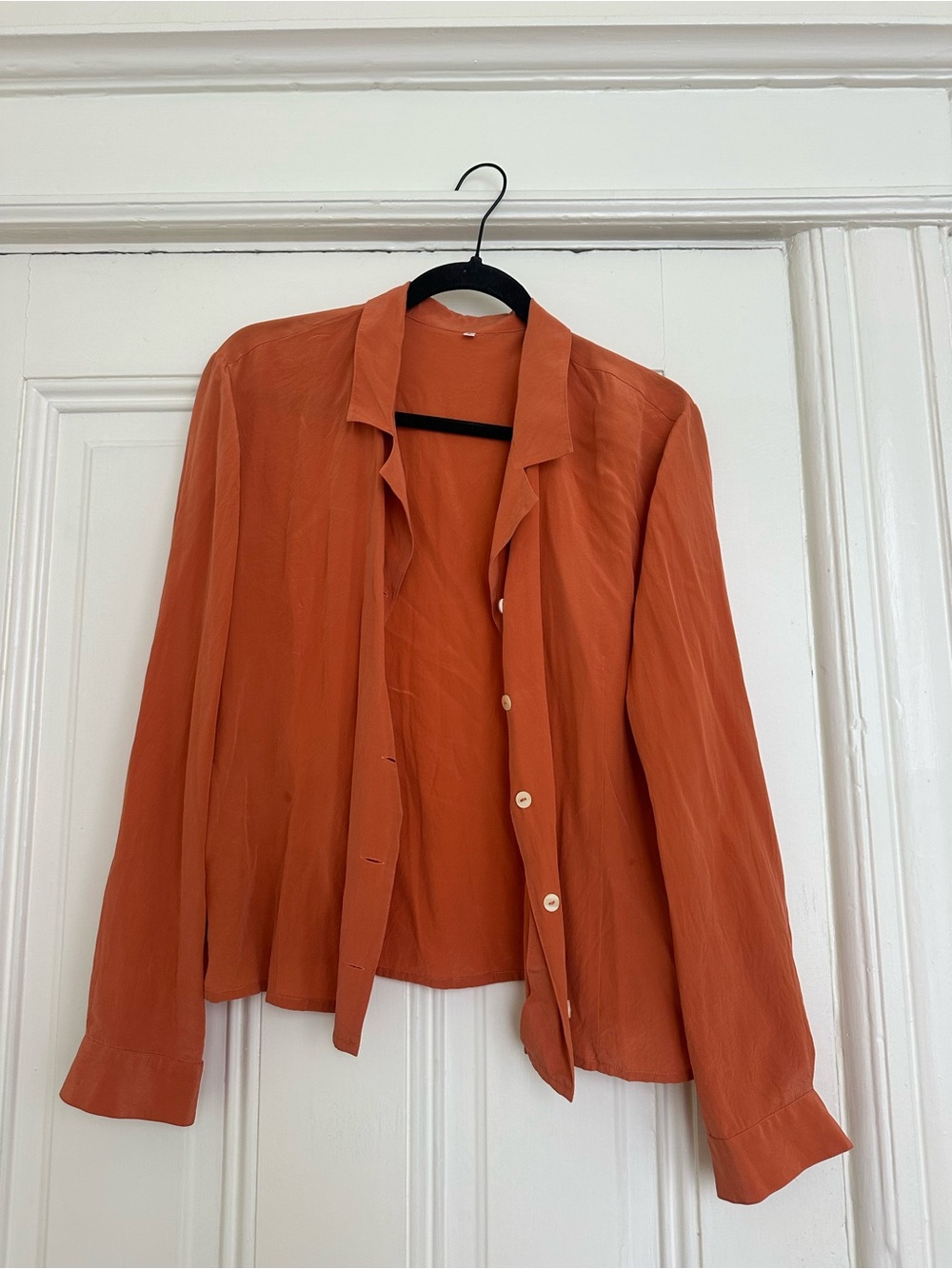 Women's Orange Button-Up Long-Sleeve Blouse